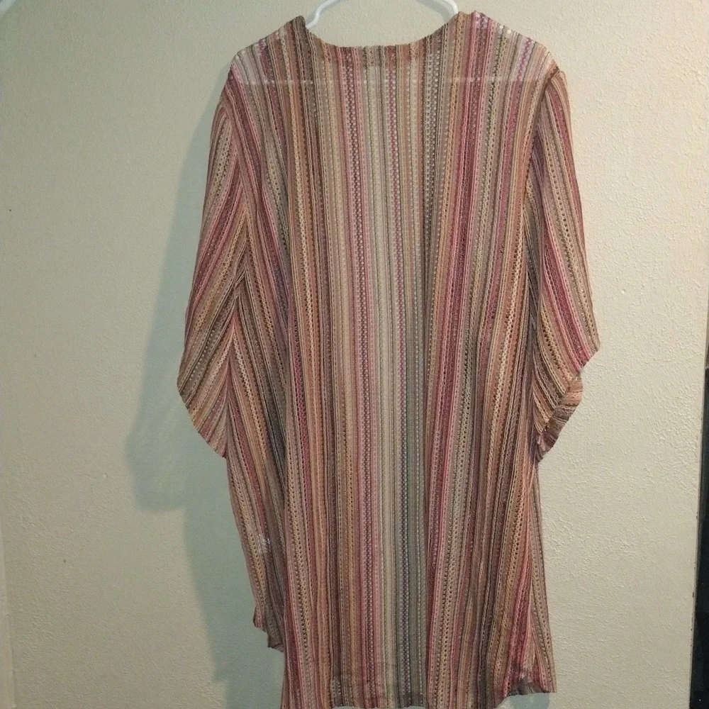 Maurices Open Knit Striped Multi Colored Boho Kimono/Swim Cover Festival…
